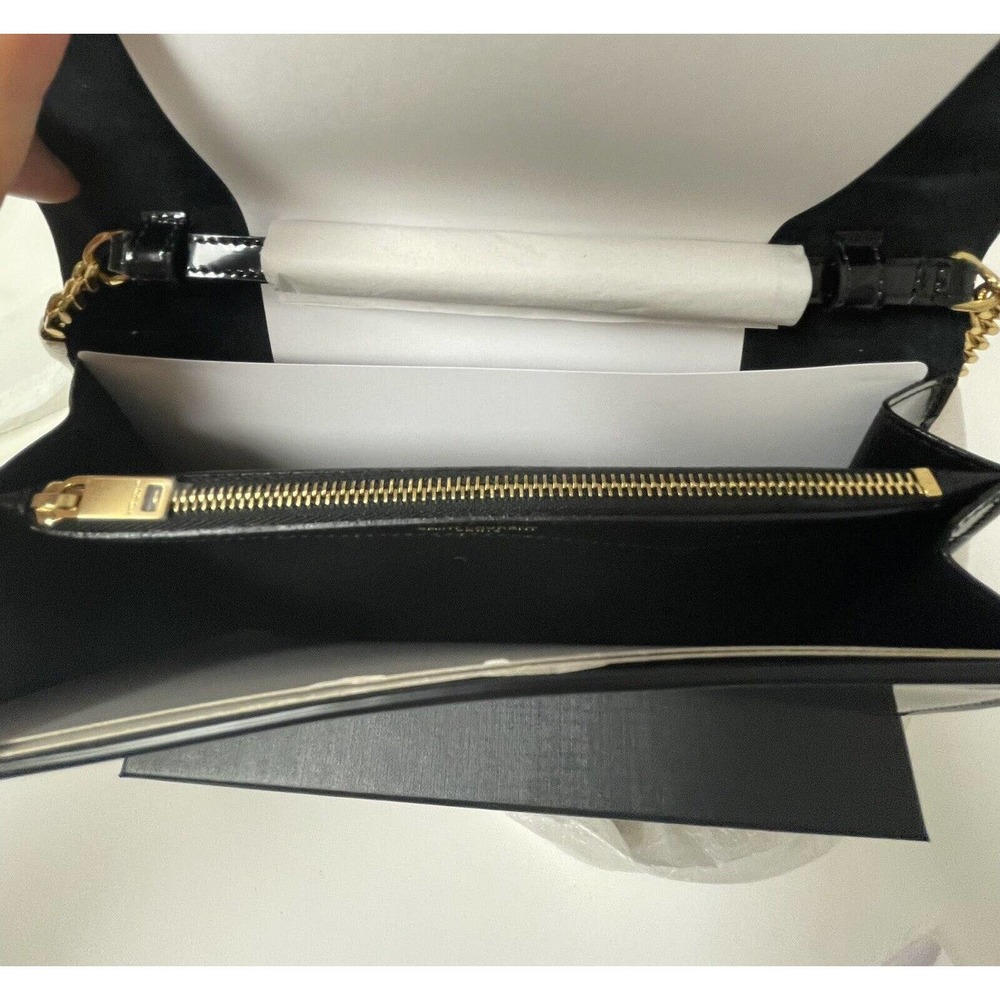 NEW SAINT LAURENT PATENT LEATHER GOLD CHAIN WALLET BAG PURSE BOX! - Picture 12 of 16